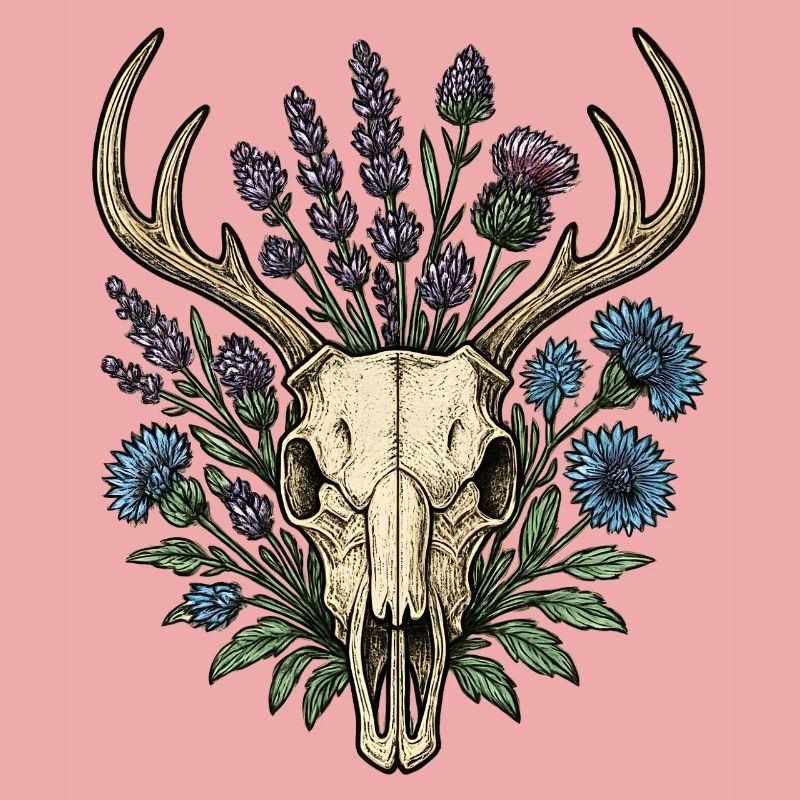 Os de cerf avec couronne de fleurs