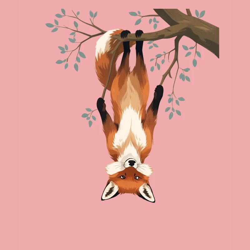 Fox hangs from branch
