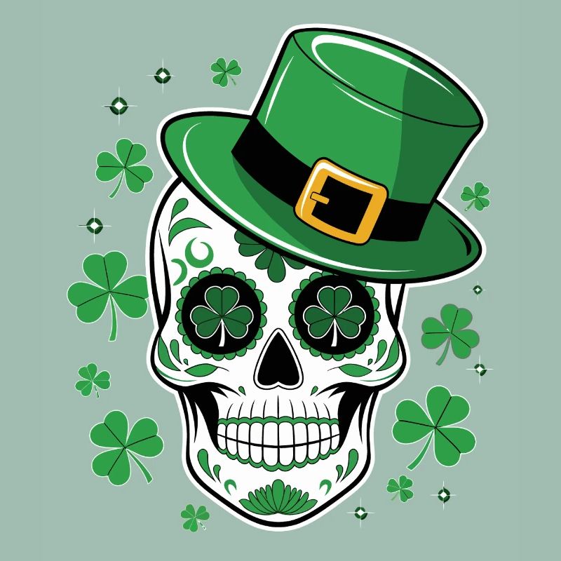 Crâne vert avec chapeau de saint Patrick