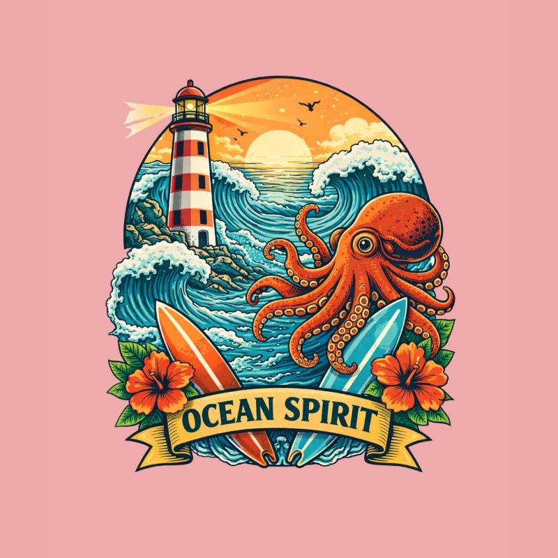 Ocean: Lighthouse, Waves and Octopus