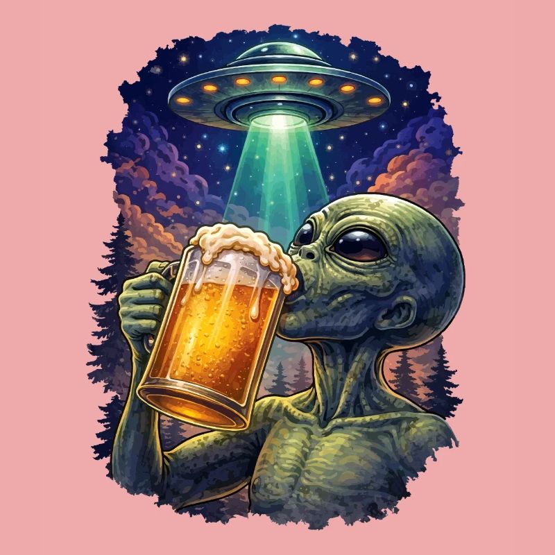 Alien Drinking Beer UFO