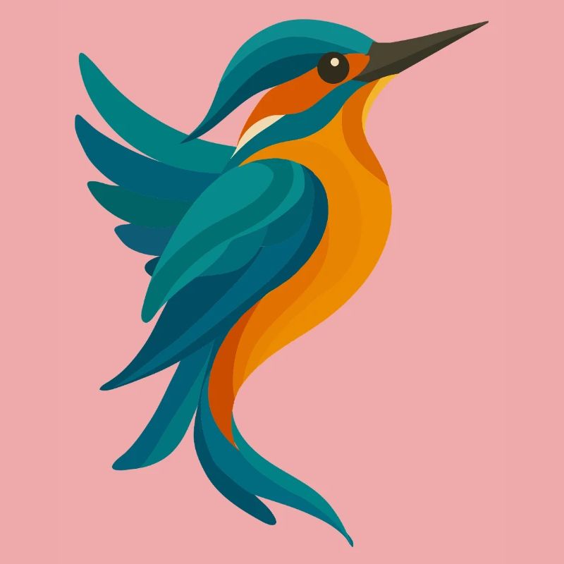 Stilisierter Eisvogel-elegante Form in Blau-Orange