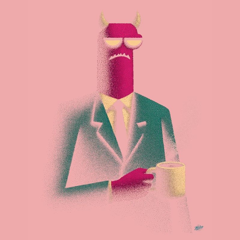 Dämon im Anzug mit Kaffee