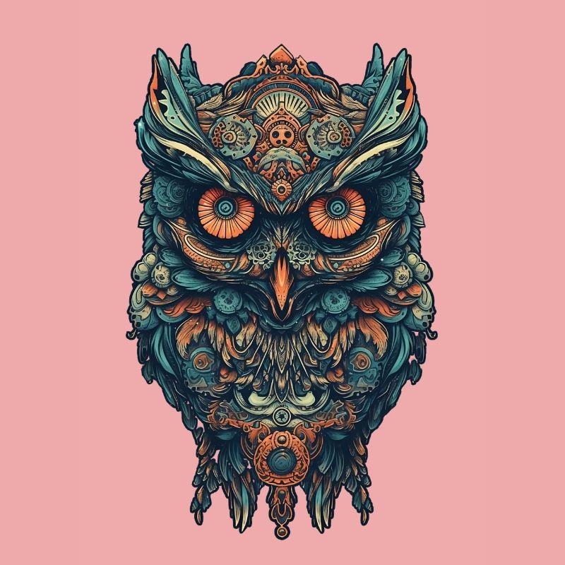 Mythical boho owl with surreal patterns