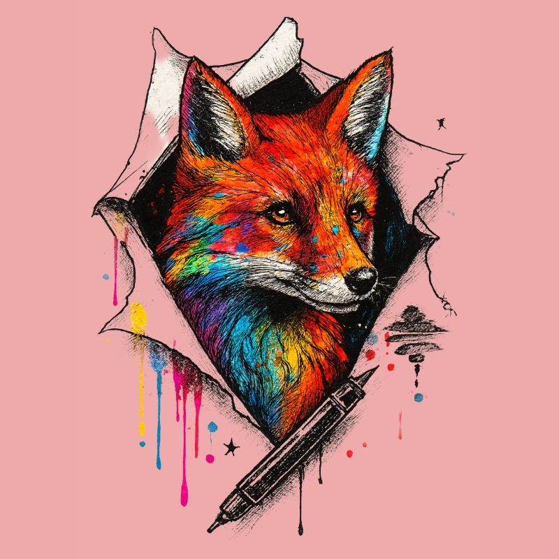 Regenbogenfuchs Kunst mit Farbspritzer