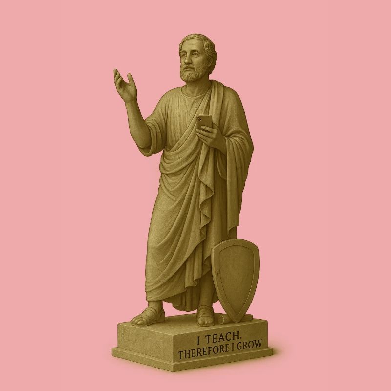 Lehrender Philosoph mit Smartphone