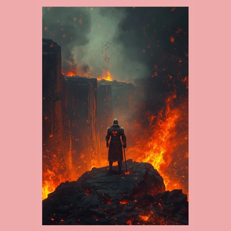 Flammender Ritter am Lavafeld