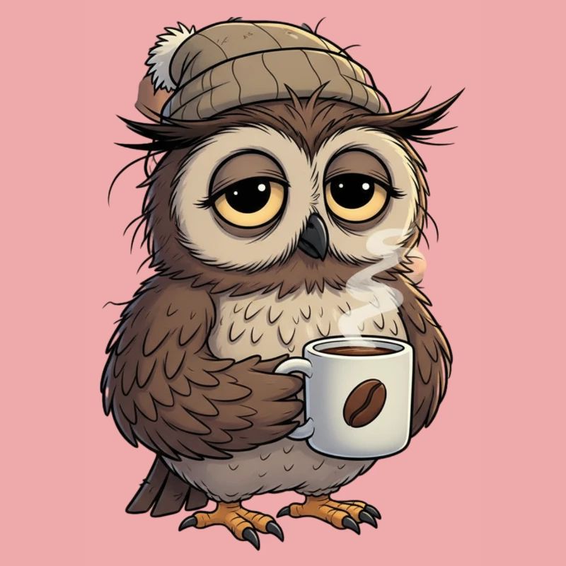 Verschlafene Eule Mit Kaffeetasse Cartoon