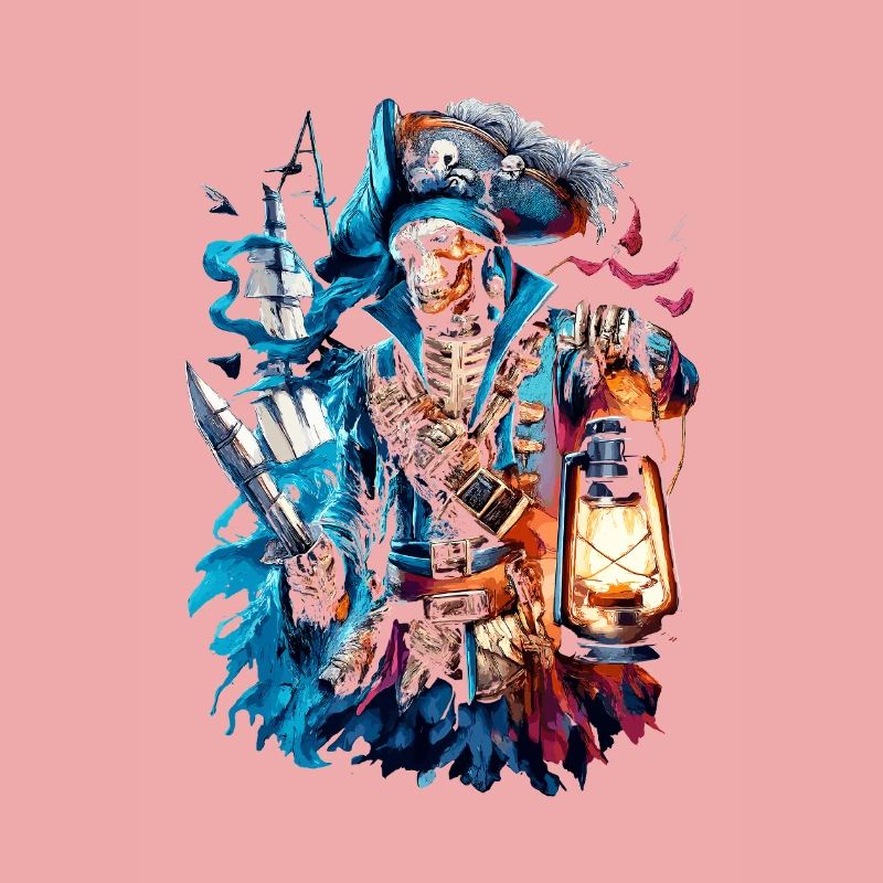 Skeleton pirate in lantern light