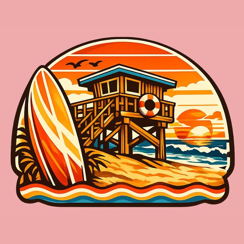 Beach Lifeguard Sunset Surfboard