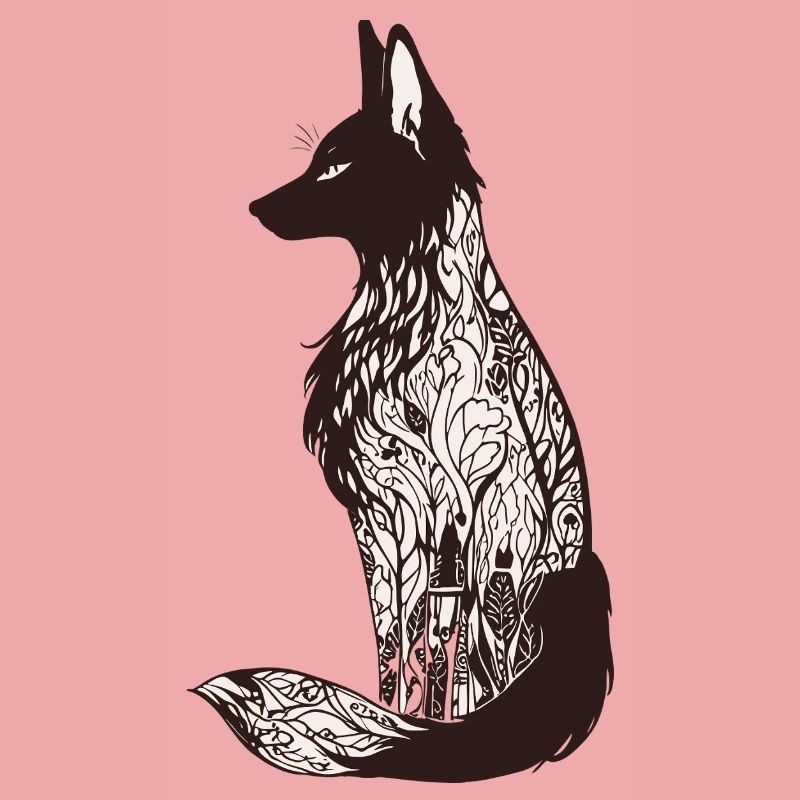 Intricate Fox Silhouette with Floral Patterns