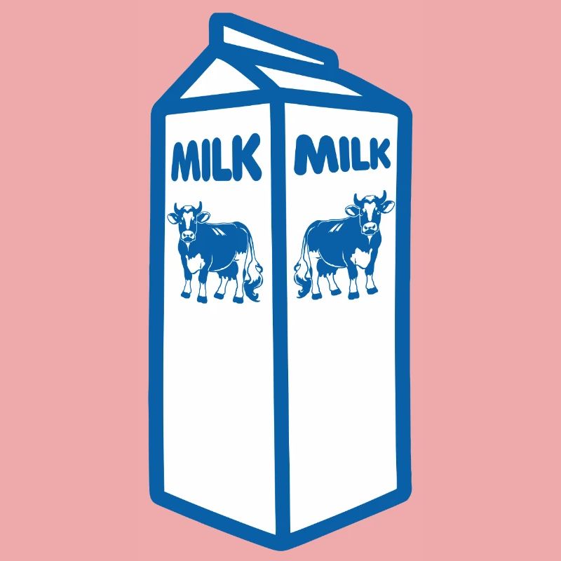 Blauer Milchkarton und Kuh-Design