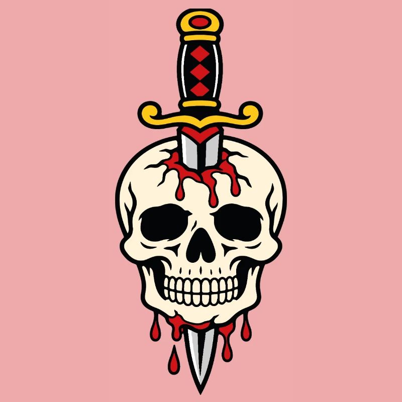 Schädel mit einem Tattoo-Dolch durchbohrt