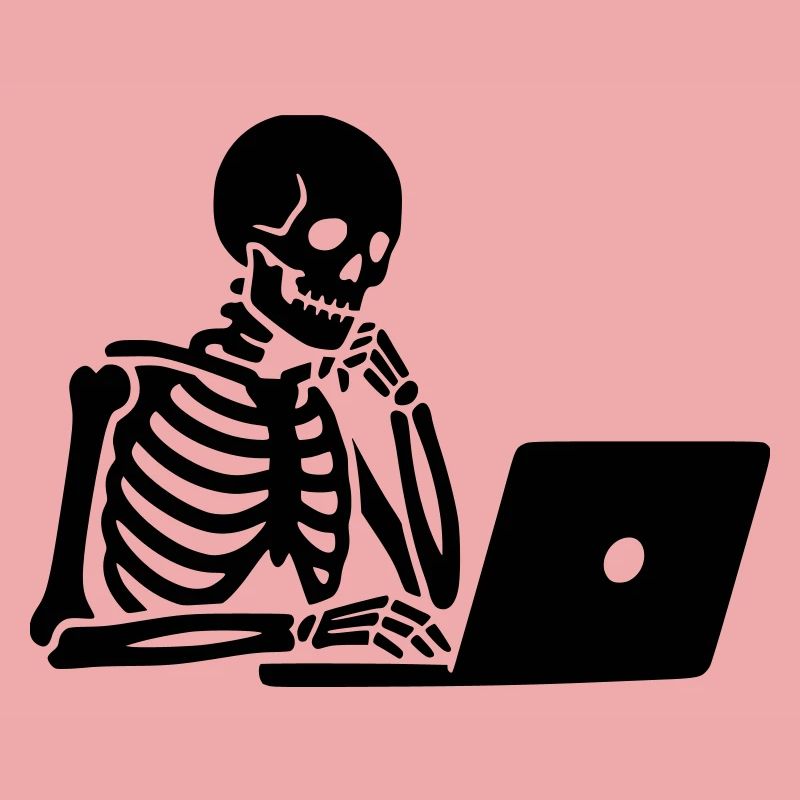 Skelett am Laptop Computer