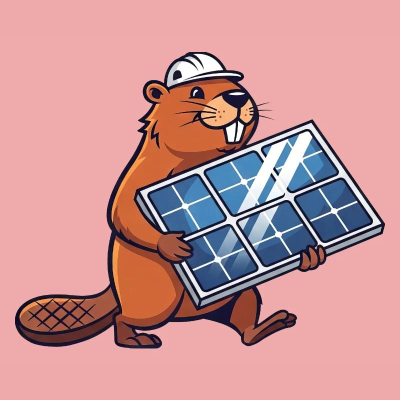 Beaver Installer Solar Panel Engineer Cartoon