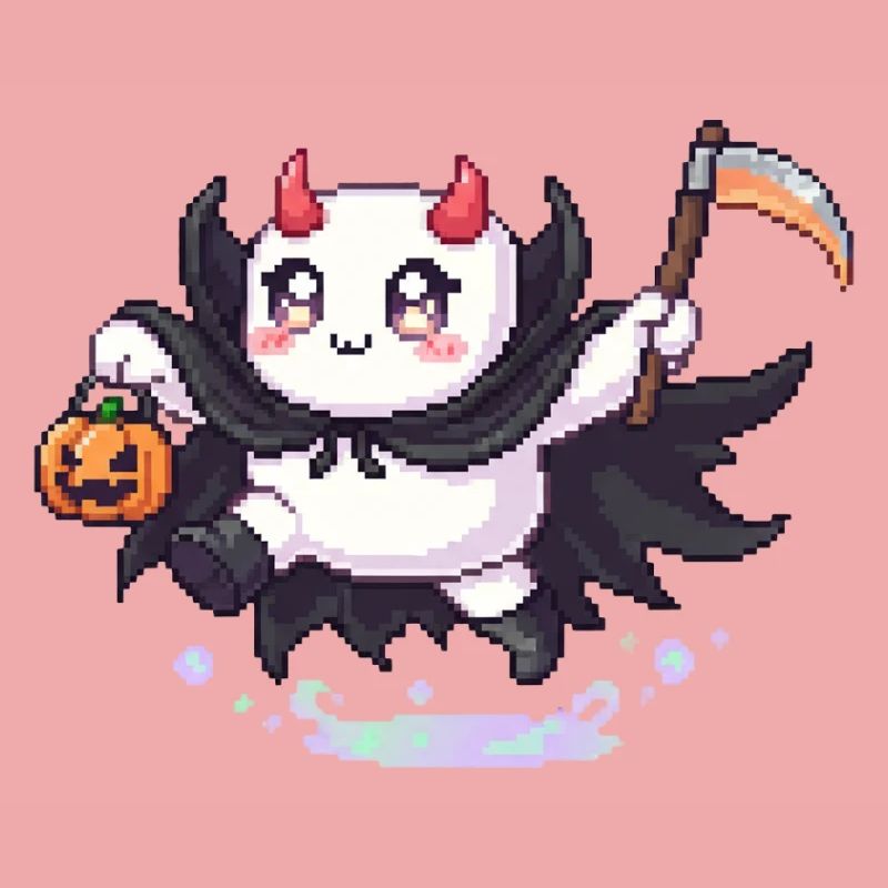 Pixel Halloween Demon with Jack-o-lantern