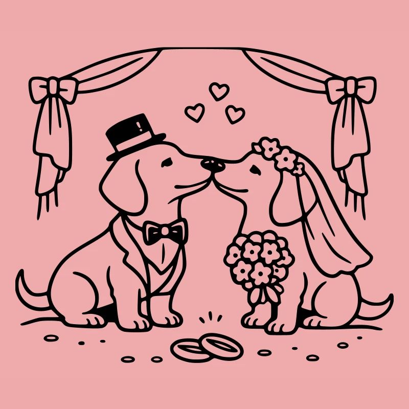 Dachshund Wedding Line Art