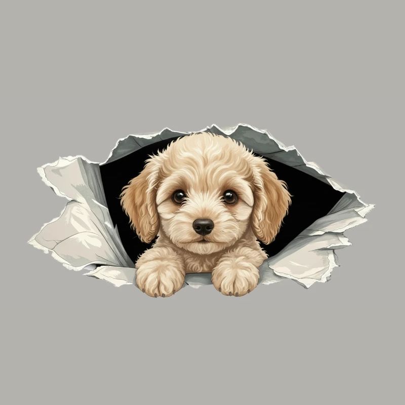 Cute Peeking Cockapoo Goldendoodle Ripped Paper