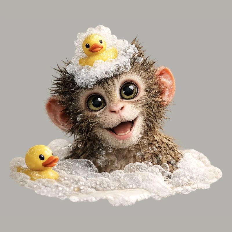 Bathing Time Monkey with Rubber Duck