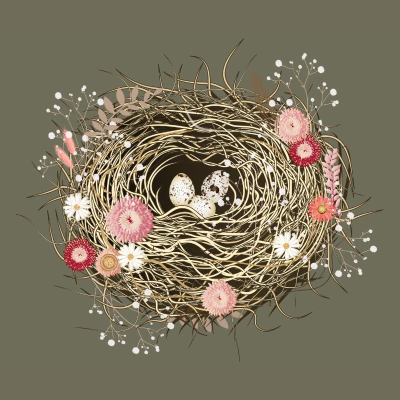 Vogelnest oder Osternest mit Trockenblumen