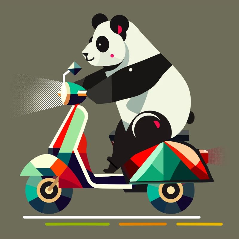 niedlichere Panda auf einem farbenfrohen Roller