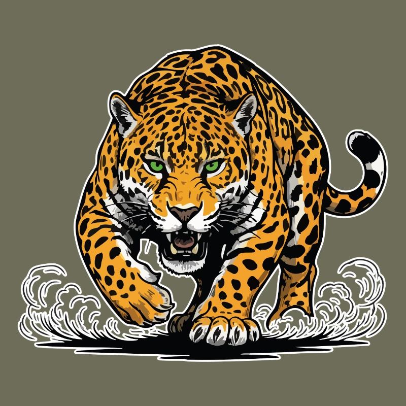 Jaguar-Leopard greift Wassermaskottchen Räuber an