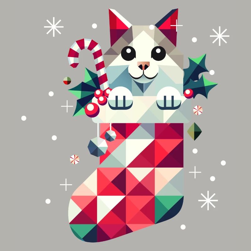 Chat mignon dans un bas de Noël coloré