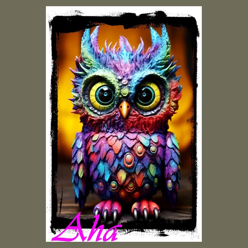 Bunte Eulenfigur mit Neonfarben Puppe Textil