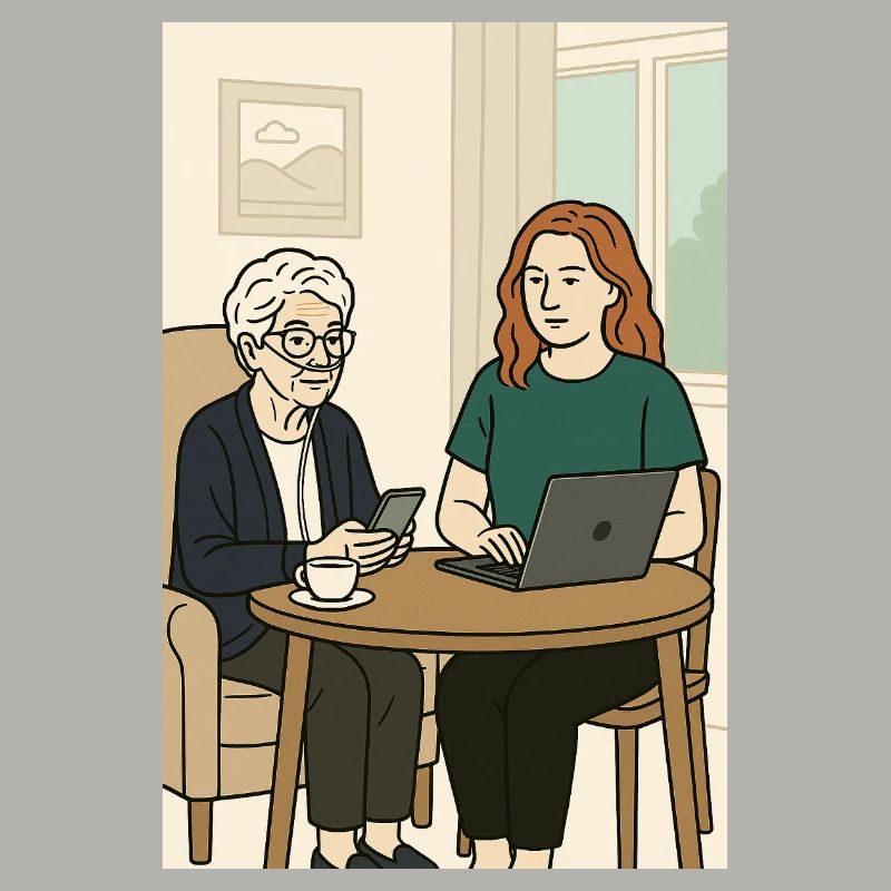 Generationen am Tisch mit Technik