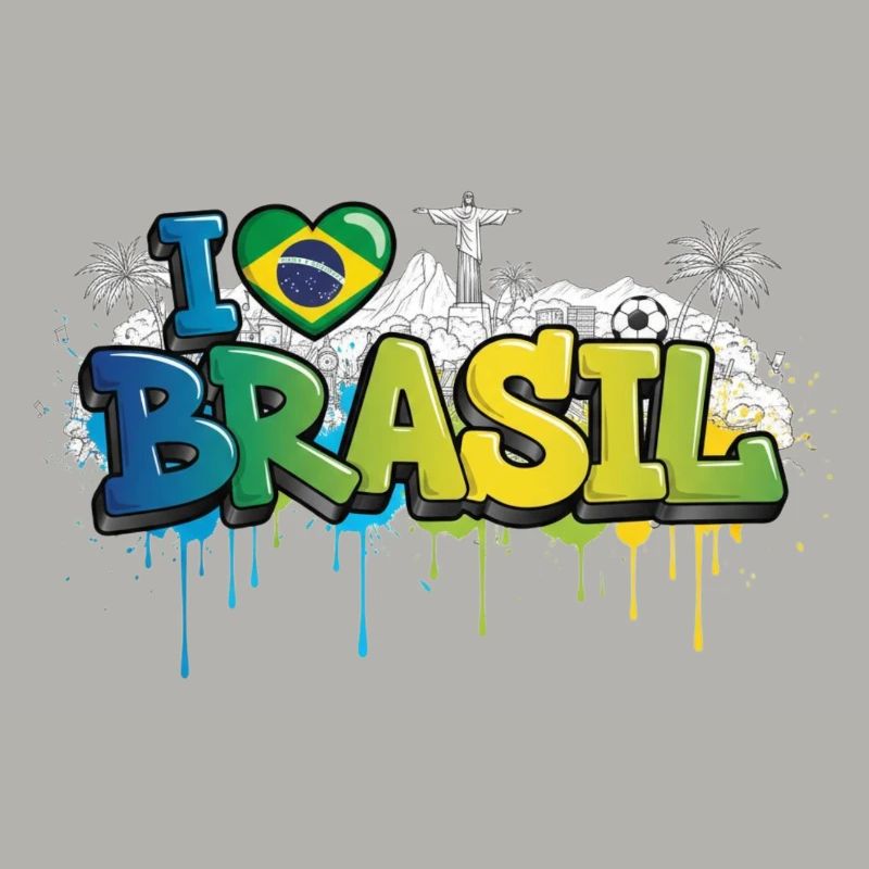 Brésil Amour drapeau Graffiti Tee Design