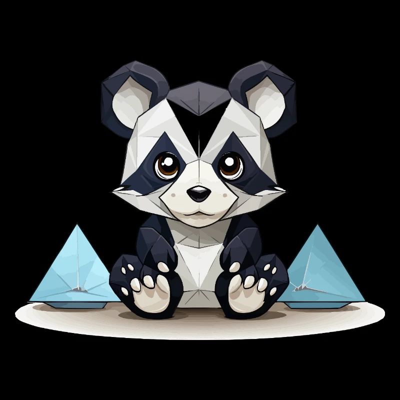 Low-Poly Panda am Eisgebirge