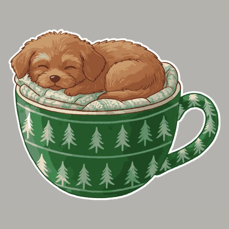 Chiot endormi dans un gobelet vert