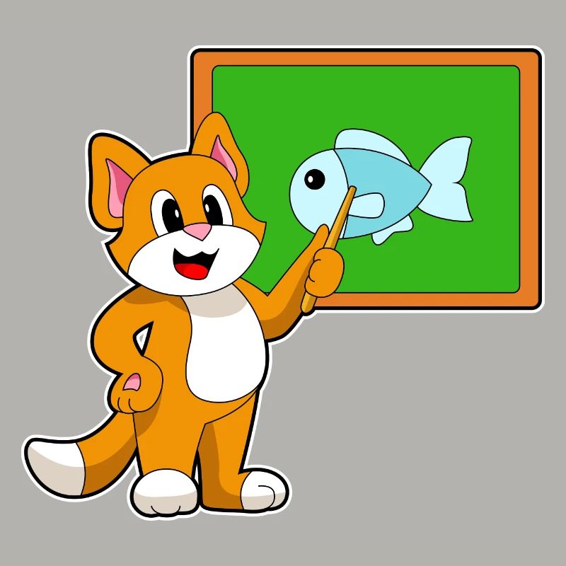 École du professeur chat pointant des bâtons