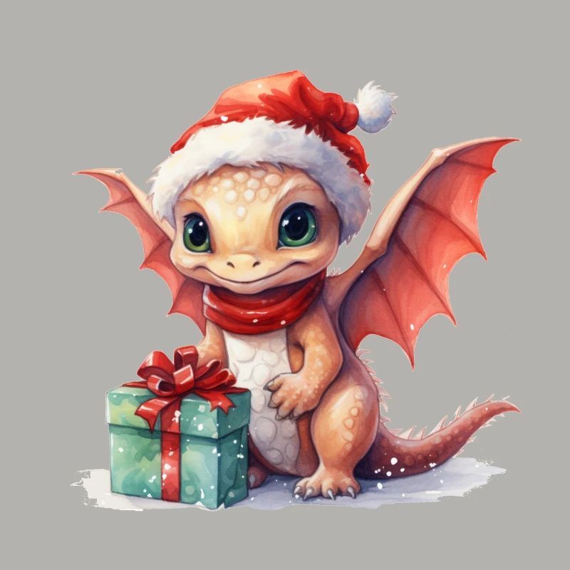 Weihnachtsdrache mit Geschenk