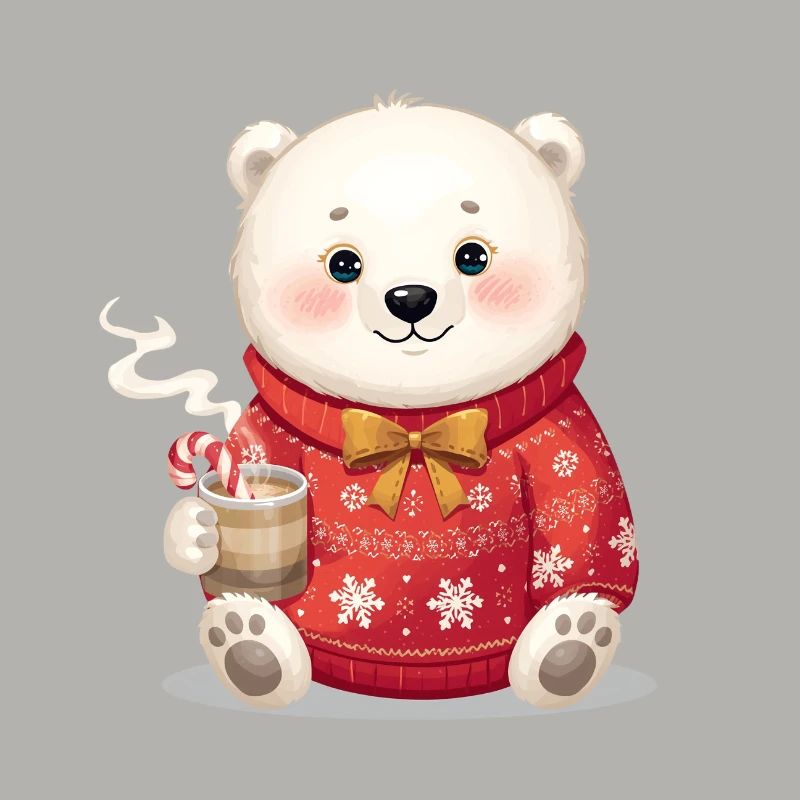 Eisbär im roten Weihnachtspullover