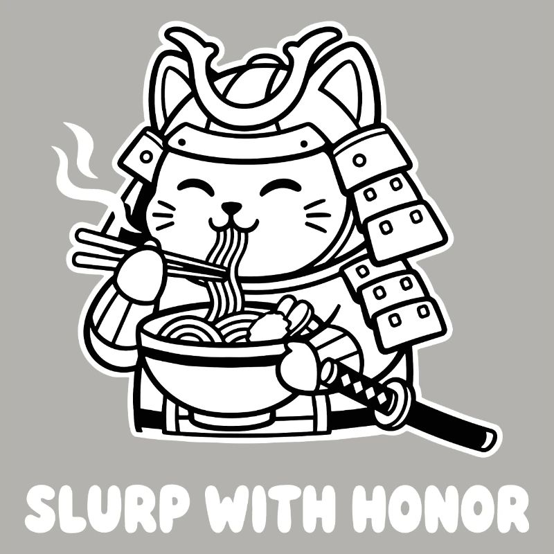 Samurai-Katze isst Nudeln