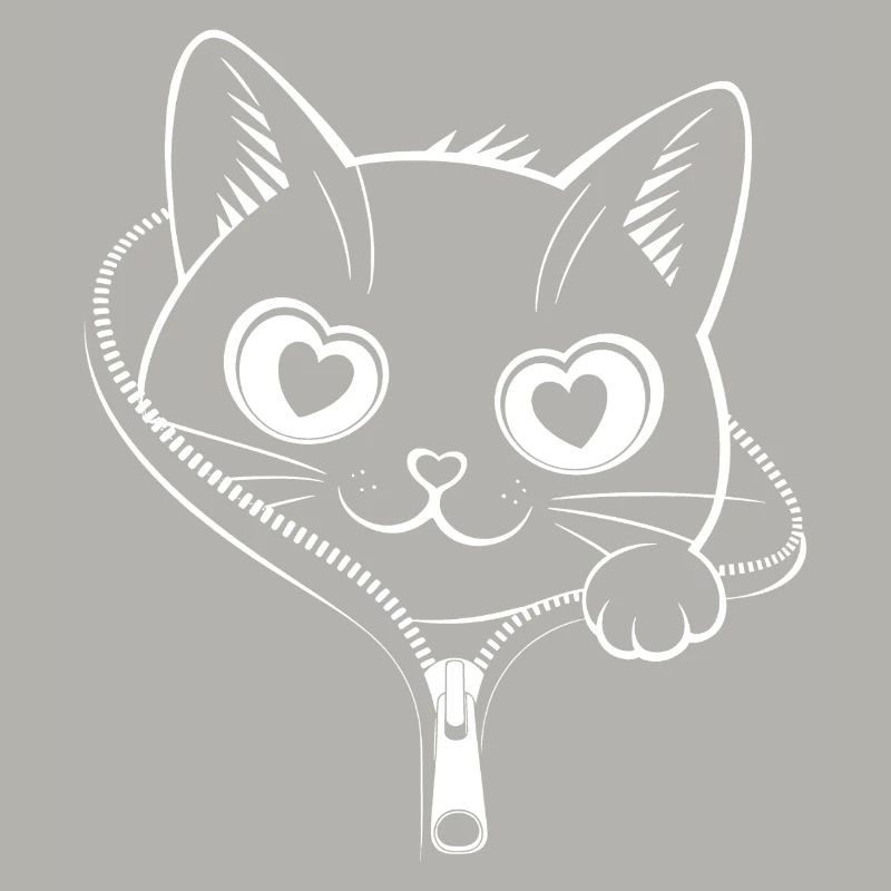 Chat à fermeture éclair mignon - Kawaii Heart Eyes Kitty