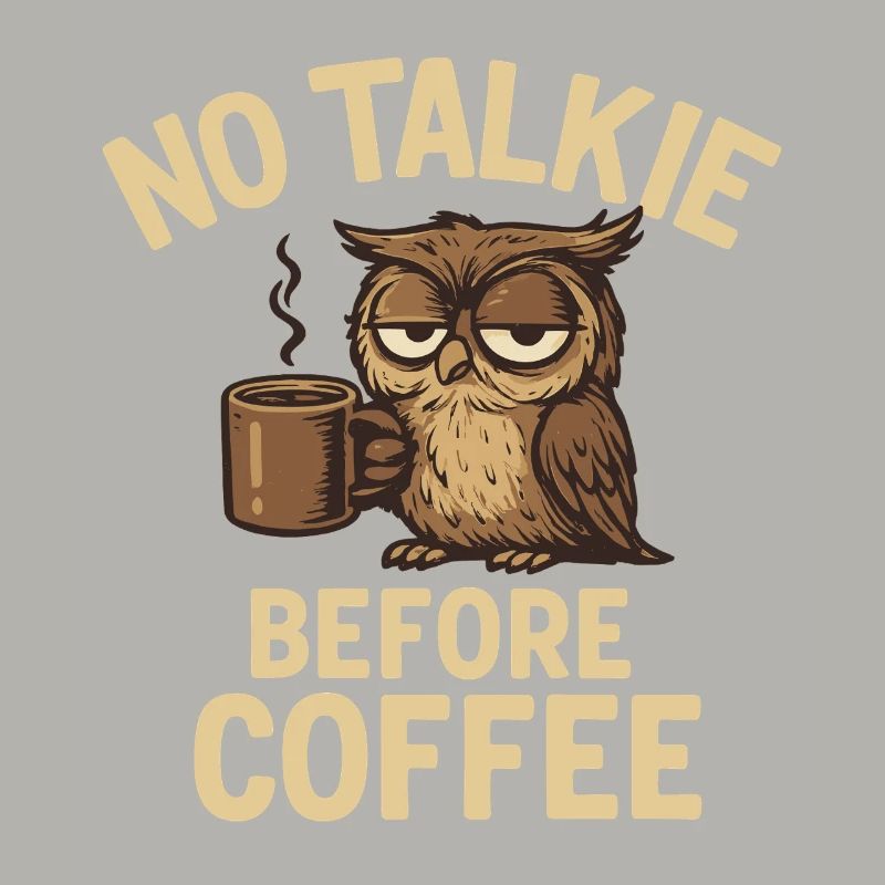 Eulen mit Kaffeetasse und Statement