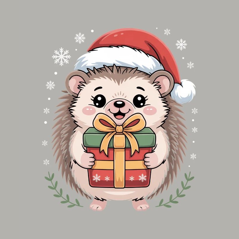 Christmas hedgehog with hat and parcel