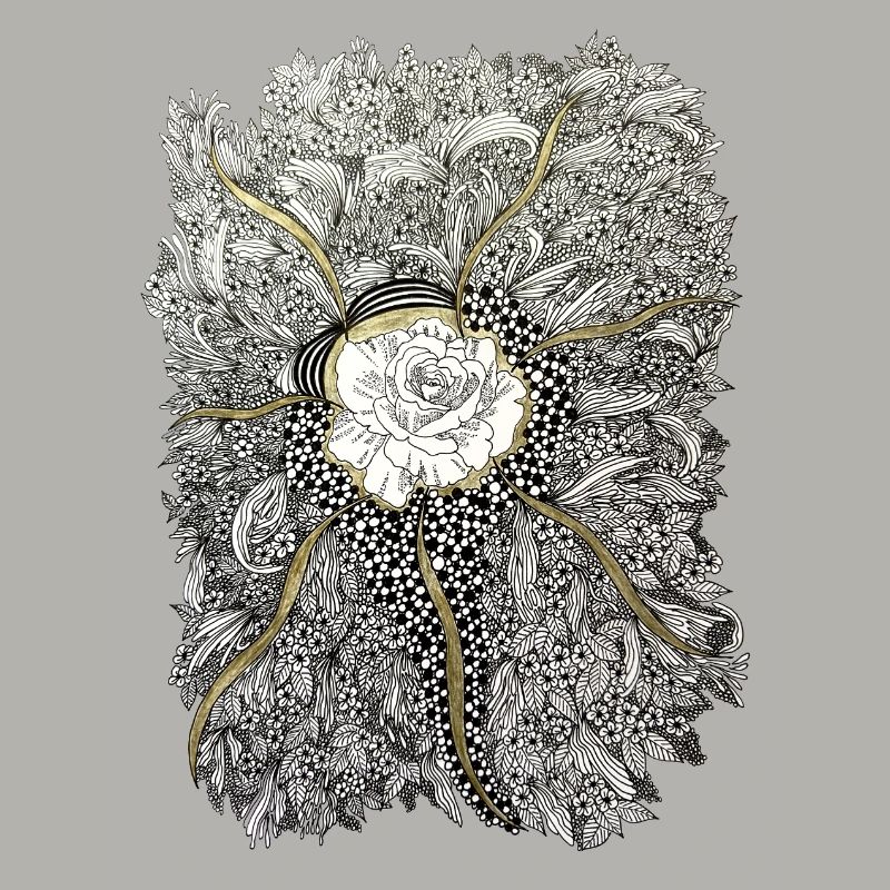 Mandala de fleurs dorées avec accent de rose