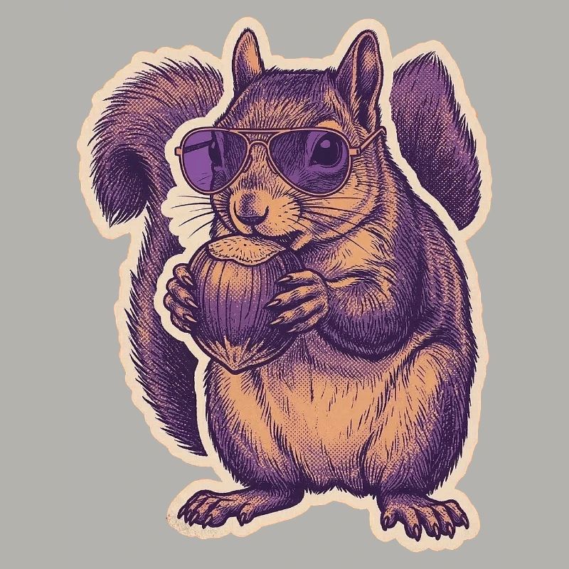 Squirrel with sunglasses nibbling hazelnut