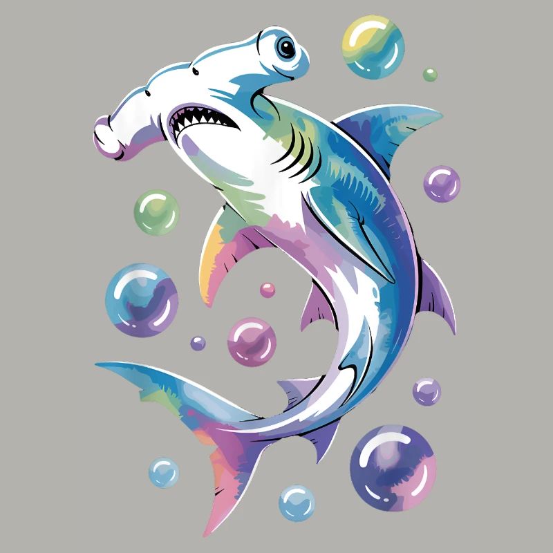 Vibrant Shark with Bubble Accents