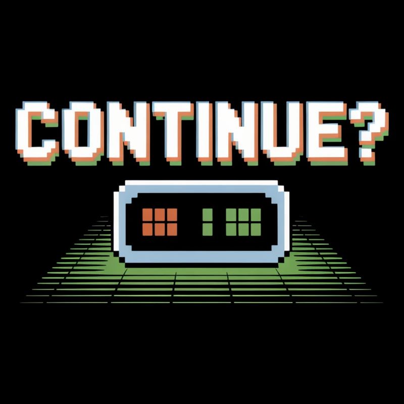 Continue Retro Gamer Pixel 8 Bit Arcade Screen