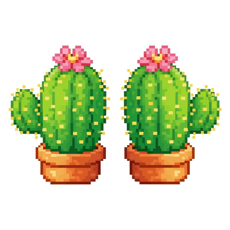 Pixel Cactus Twins in Pot