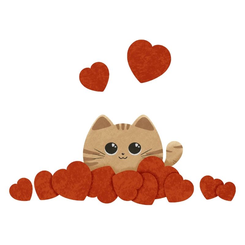 Chat mignon entouré de cœurs pour la Saint-Valentin