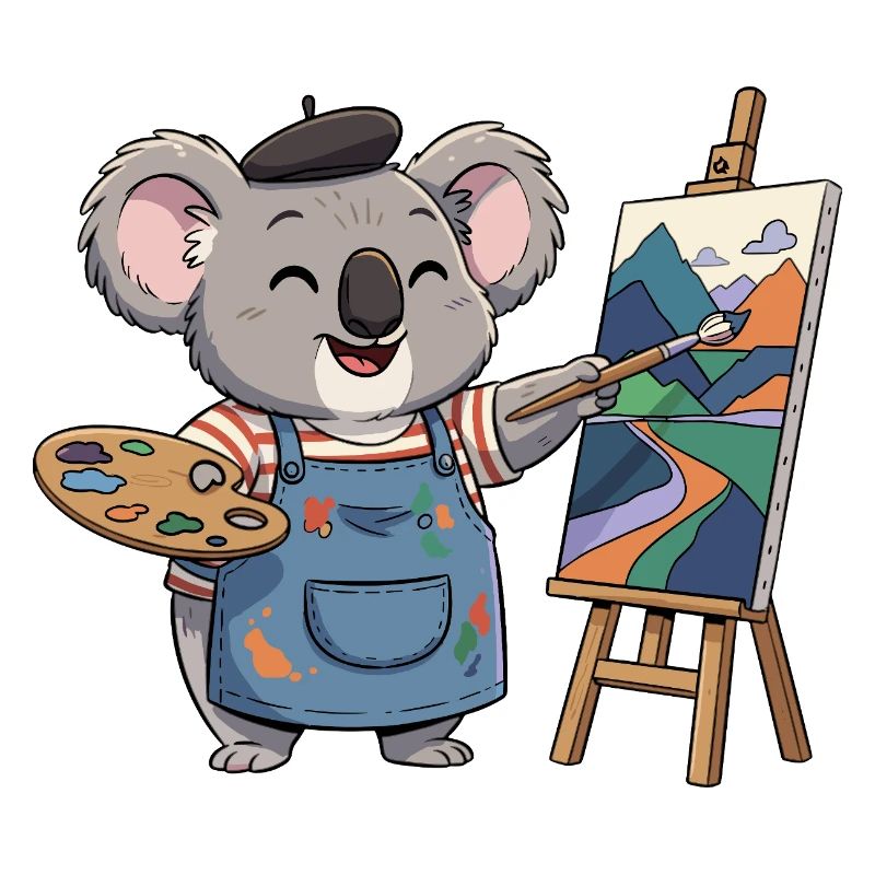 Koala Painter: Colorful Mountain Landscape