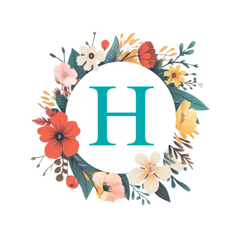 H Monogram, Flower Wreath, Personalizable