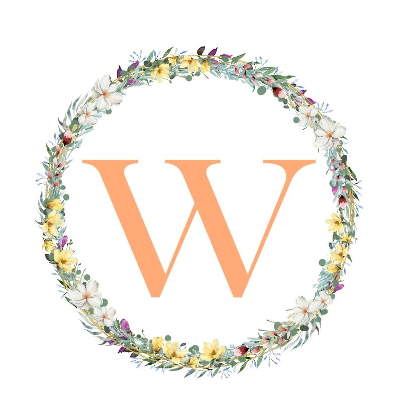 W Monogram, Flower Wreath, Personalizable