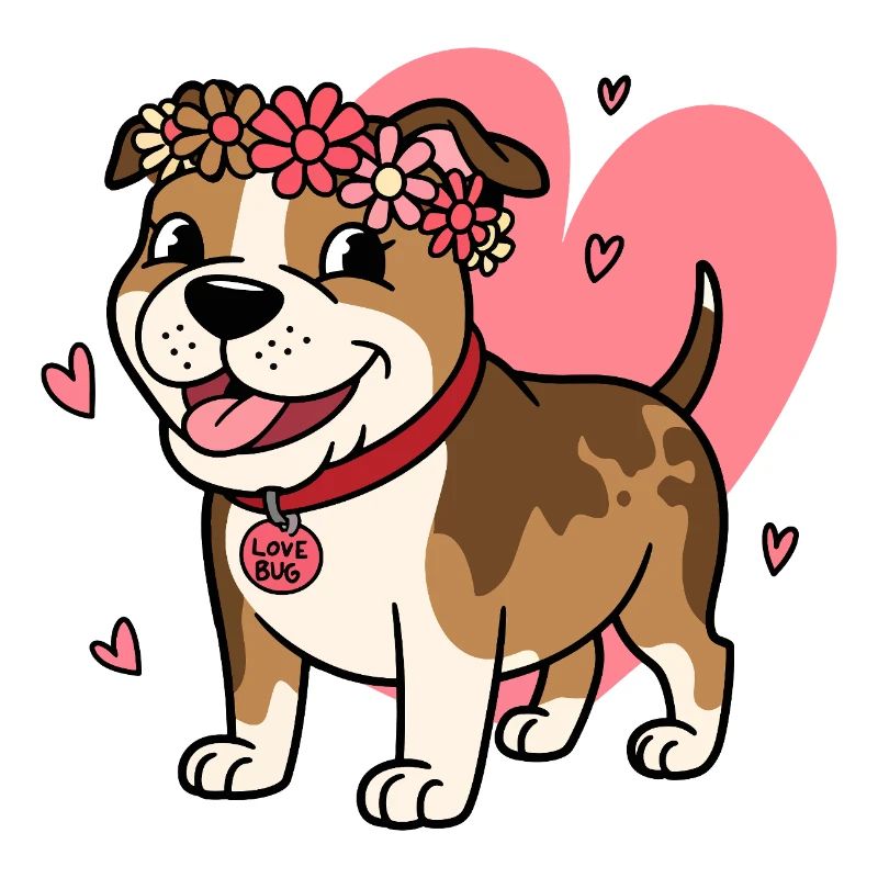 Mignon Pitbull Love Bug avec couronne florale