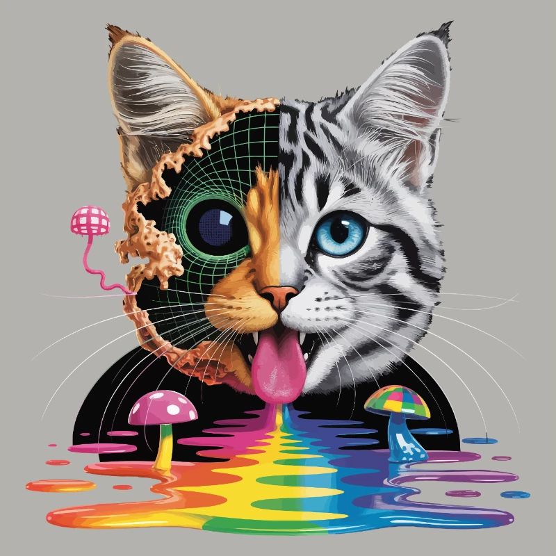 Conception surréaliste du chat à mi-glitch